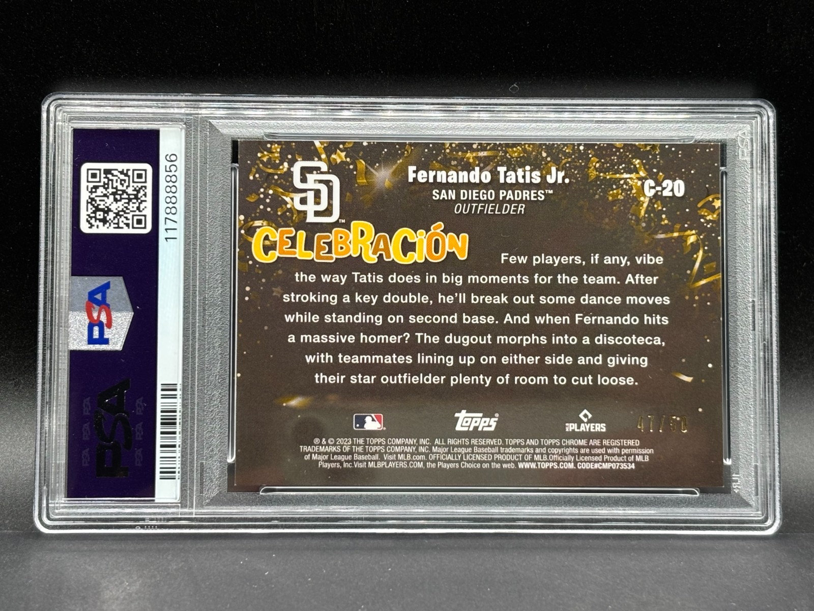2023 Topps Chrome Update Fernando Tatis Jr. Celebracion Gold /50 #C-20 PSA 9 view 2