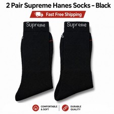 SUPREME/ HANES SOCKS Black size 6-12 Fast Ship Two Pairs In Bag.