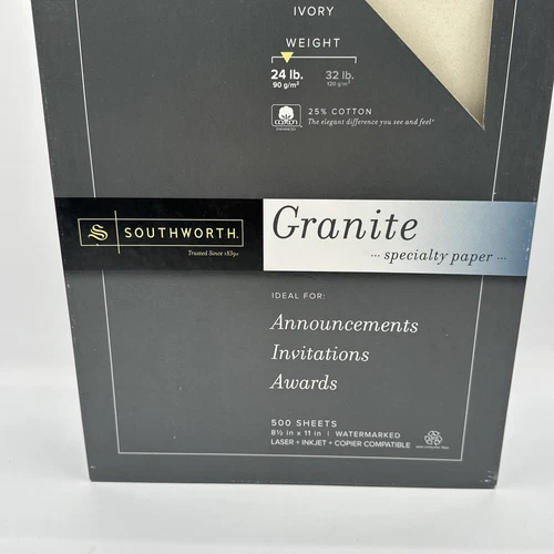 Southworth Granite Specialty Paper Ivory 24 lbs. 8-1/2 x 11 25% Cotton 500/Box - Picture 4 of 8