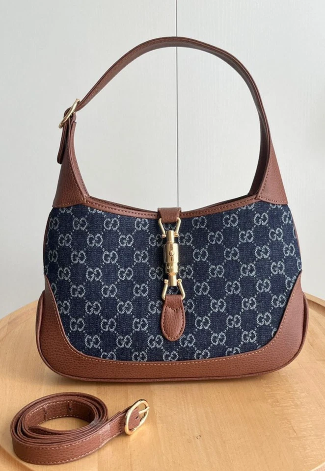 Gucci Jackie 1961 Medium Hobo, Jacquard GG Denim Blue Brown - Image 2 of 4