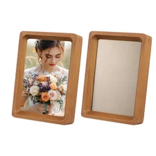 2pcs 3 x 4" Wood Mini Photo Frames Wooden Finish Picture Frame, Teak Color
