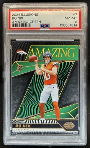 2024 Panini Illusions Bo Nix Amazing RC Green Rookie #/10 Broncos PSA 8