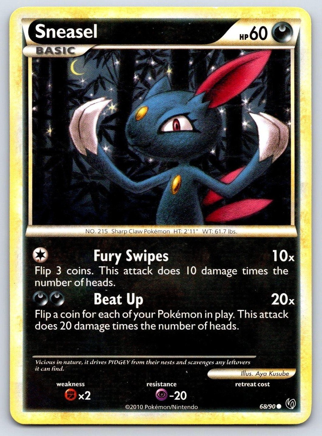 Sneasel 68/90 Common HGSS Undaunted Pokemon Heavily Played HP