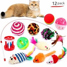 12PCS Cat Toy Set Interactive Kitten Balls Mice Bells Play Toys Indoor Pet Bulk