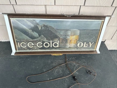 Vintage 1970s OLYMPIA ice cold beer Oly lighted sign Not Tested