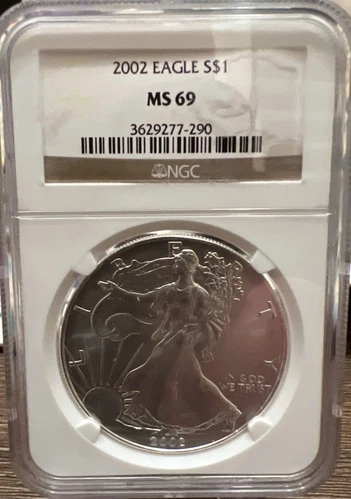 2002 $1 American Silver Eagle Dollar NGC MS69