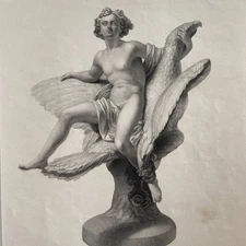 Antique 19th C Engraving – Ganymede with Eagle – Classical Mythology 