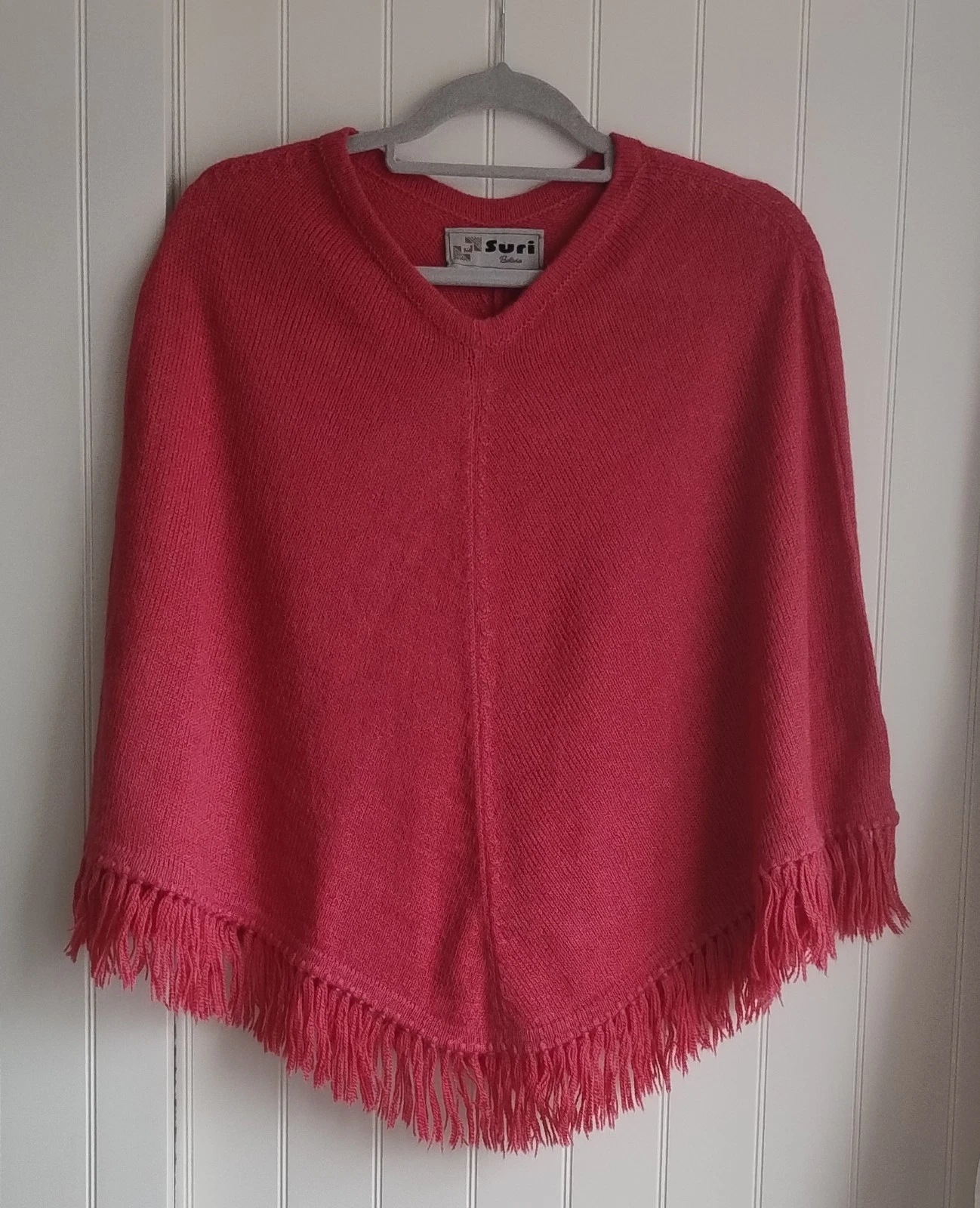 Suri Made in Bolivia Pure Alpaca Poncho Dark Pink One Size