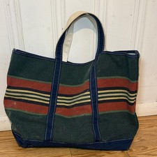 LL Bean vintage Navy Green Red Tan Canvas striped large canvas boat and Tote