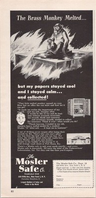Mosler Safe Co. Vintage 1948 Print Ad Fireproof Safe Brass Monkey