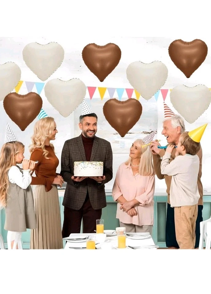 Globos Corazón Arena Blanco Marrón, 24 Piezas 18 Pulgadas Blanco Crema Café Marrón Caja J Foto 2 de 4