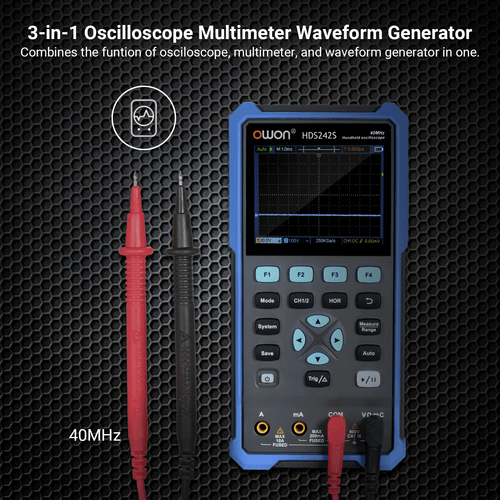 1- HDS242S 2-CH Handheld Oscilloscope Multimeter Waveform Generator 3-in-1 - Picture 4 of 15