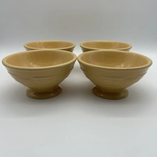 Set Of 4 Longaberger Pottery Woven Traditions Butternut Yellow Ice Cream Bowls