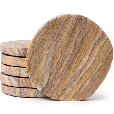Cork & Mill Absorbent Sandstone Coasters Set of 6 - 4in Round Irregular Edge