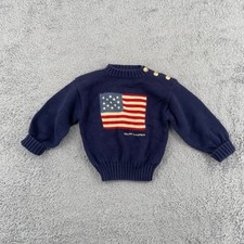 Ralph Lauren Sweater 12m-24m Navy Blue Americana Flag Cotton Knit Pullover