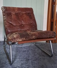 1960s 1970s Vintage Ikea Leather Sling Lounge Chair