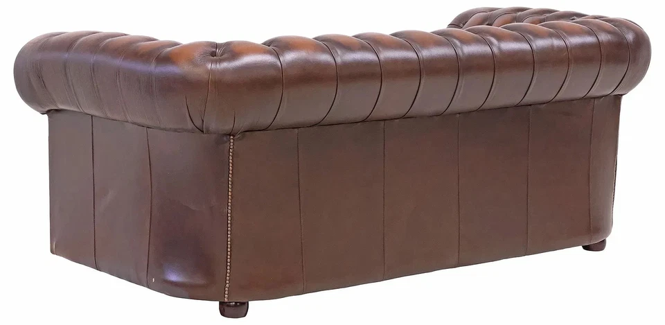 Sofá, cuero, estilo Chesterfield, inglés, acolchado, marrón, vintage, ¡siglo XX! Foto 3 de 4