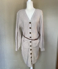 NWT Olive + Oak Beige Sand Color Women’s Button Sweater Dress/Cardigan Size XL