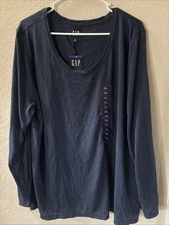 NEW! WOMENS GAP LONG SLEEVE LIGHTWEIGHT SLUB TEE SHIRT! BACK SEAM Blue Xxl 2XL