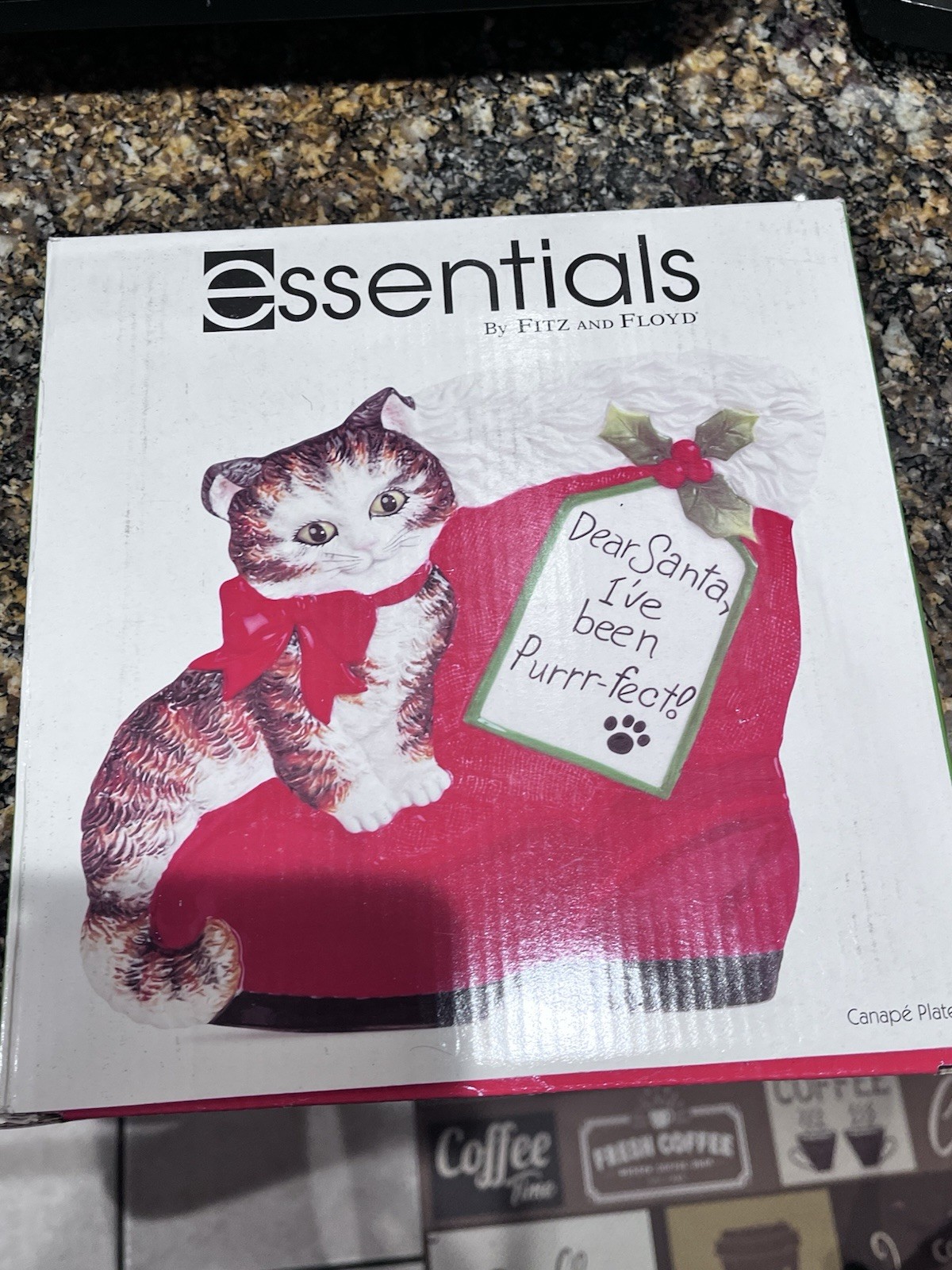 Fitz And Floyd New Cat Christmas Themed Plate, Dish- So Cute, New, Canapé Plate