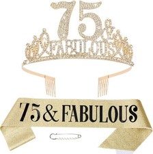 75th Birthday Decorations - 75th Birthday Sash and Tiara for Women, Happy 75 ...