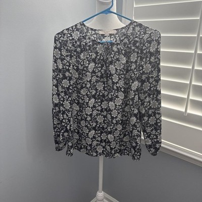 LOFT Petite Women's Black and Navy Blous