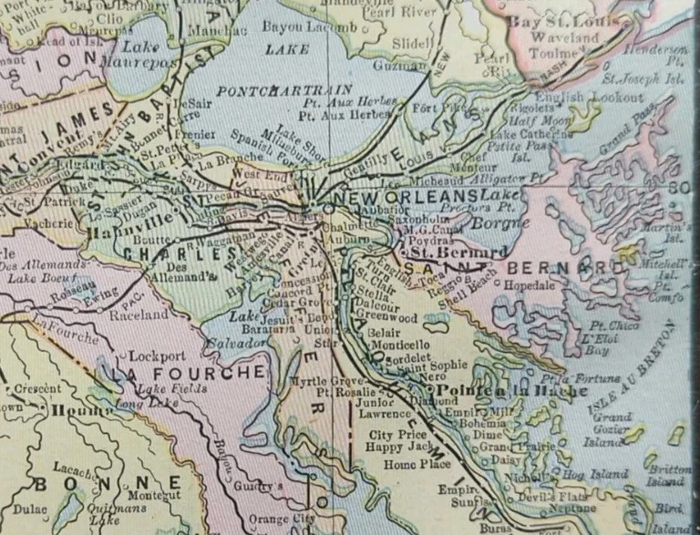 Mapa LOUISIANA 1892 14"x10" Antiguo Antiguo Original NUEVA ORLEANS BATON ROUGE Foto 4 de 4