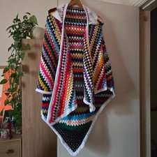 crocheted, colorful, soft, warm scarf with a hood, universal size