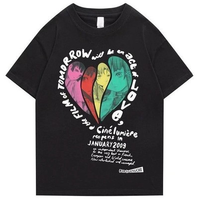T-Shirt Color Split Heart Anime Girl Graphic Love Slogan Unisex  Sizes S-5XL