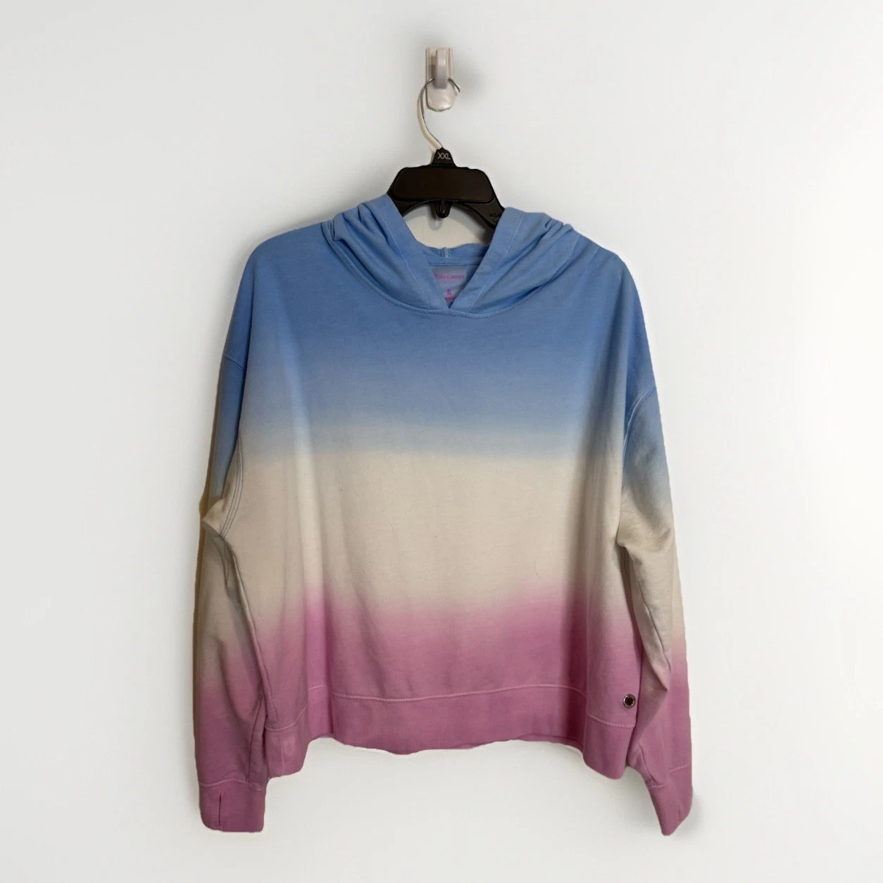 Women Juicy Couture Hoodie Ombre Blue/White/Pink L Sleeve Sweatshirt Pullover XL