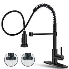 Black Kitchen Faucet Pull Out Sprayer Single Handle Swivel Mixer with Deck Plate
