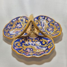 Centrotavola Trilobato A Forma Di Cestino In Maiolica A Lustro Di Gualdo Tadino