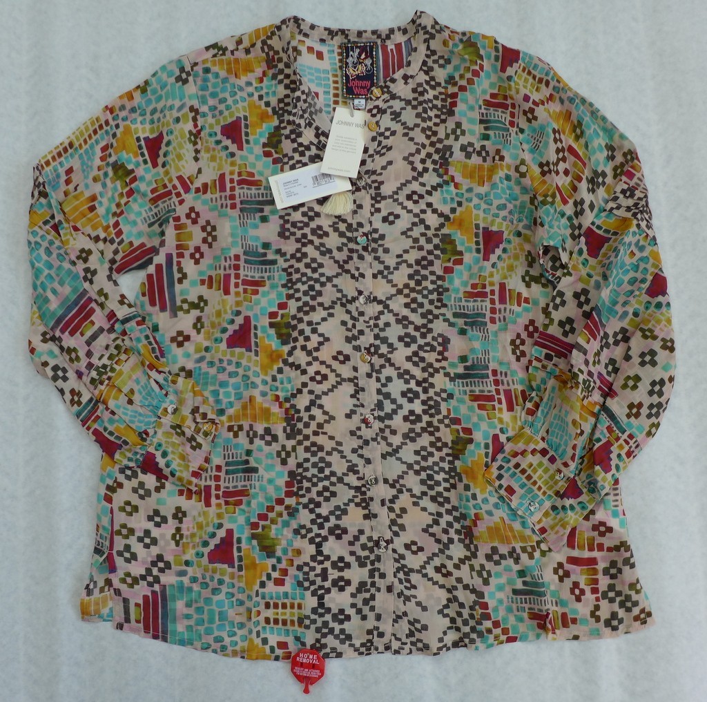 JOHNNY WAS Women's Malina Button Front Geometric Print Long Sleeve Blouse $270