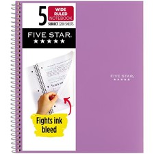 Spiral Notebook and Study App 5 Subject Wide Ruled 8 x 10.5 Inch Amethyst