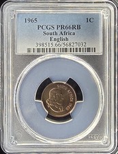 1965 South Africa 1 Cent Proof English PCGS PR66RB KM# 65.1 (7032)