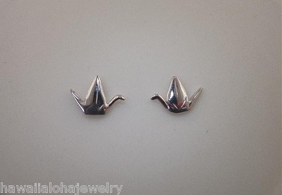 8.5MM HAWAIIAN 925 SILVER SHINY SADAKO CRANE WING UP ORIGAMI STUD EARRINGS #3S