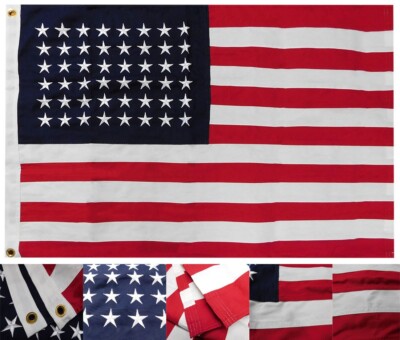 HEAVY COTTON 48 STAR AMERICAN FLAG OLD GLORY SEWN EMBROIDERED - Main Image