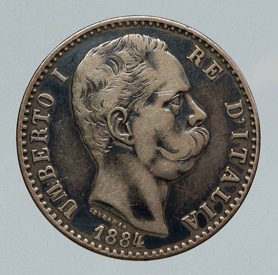 イタリア　古銭 1884 R ITALY King Umberto I Antique VINTAGE Silver 2 Lire Italian