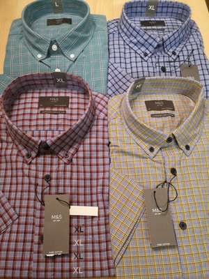 Ex M&S PURE COTTON LAUNDERED OXFORD Button Down Mens SHORT SLEEVE SHIRTS | eBay