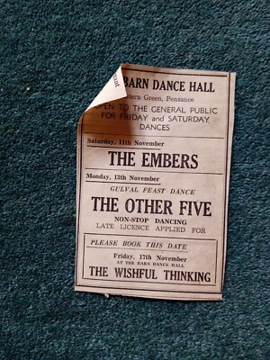EL33 Ephemera 1967 Reklame Penzance Scheune Tanzsaal Die Glut Wunschdenken 