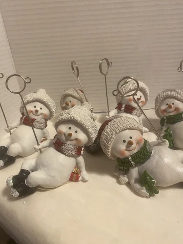 Transpac Set Of 6 NWT Christmas Smiling Snowmen Resin Place Holder Figurines