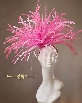 Elegant Pink Floral Feather Fascinator Headband Statement Kentucky Derby Oaks New Kentucky Oaks Derby Floral Feather Elegant Pink  main image 3