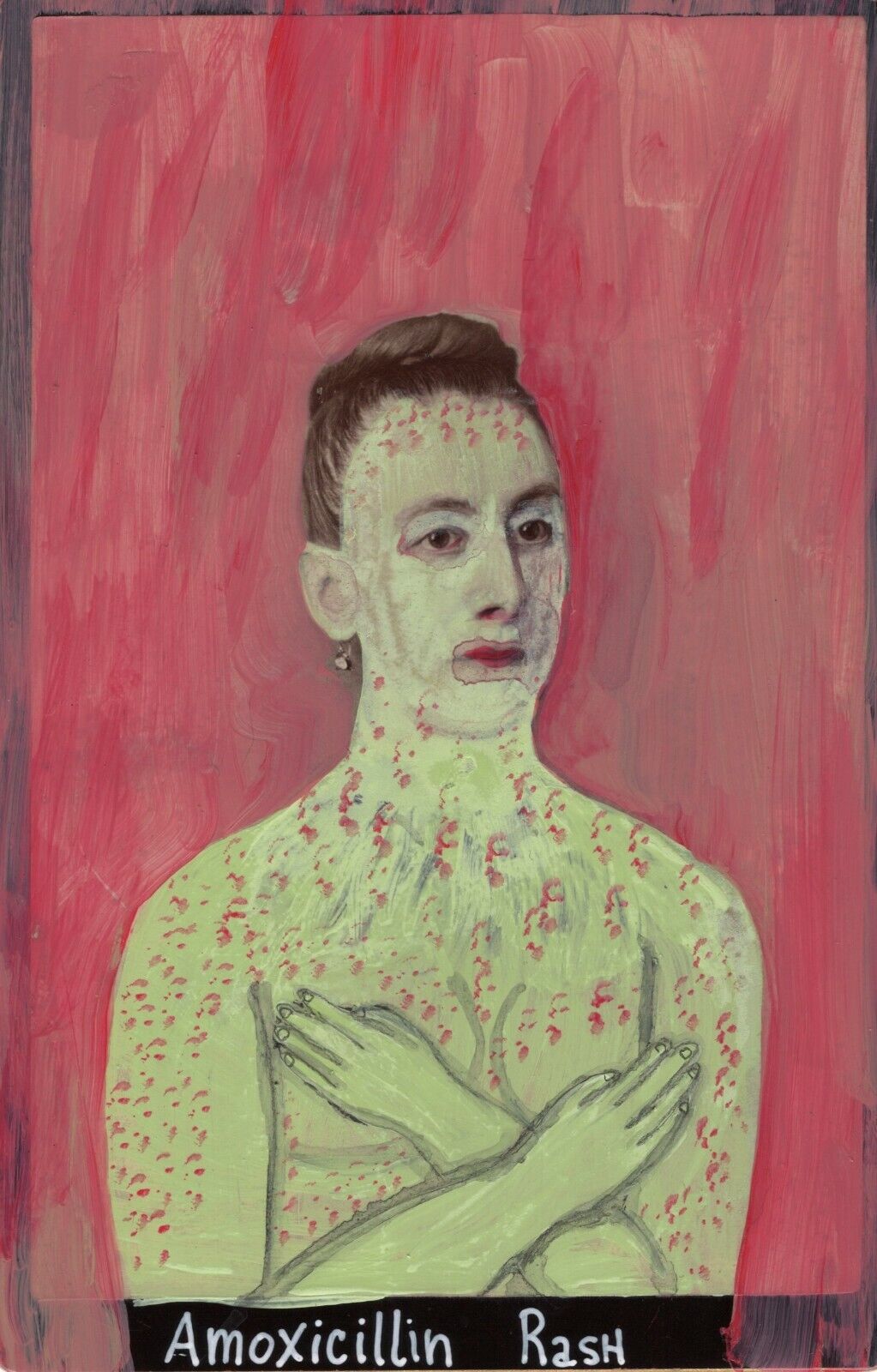 Image 1 - Original Painting Antibiotic Rash Woman Portrait Outsider Art Portrait 4x6