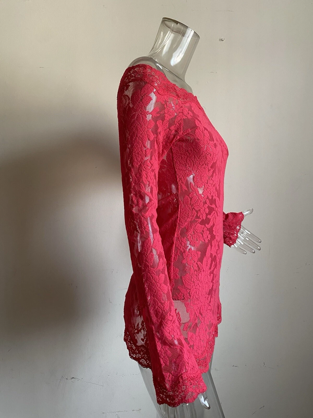 UNDERCOVER Abito Victorias Secret rosso pizzo mini spalle scoperte manica a campana 2002 vintage med