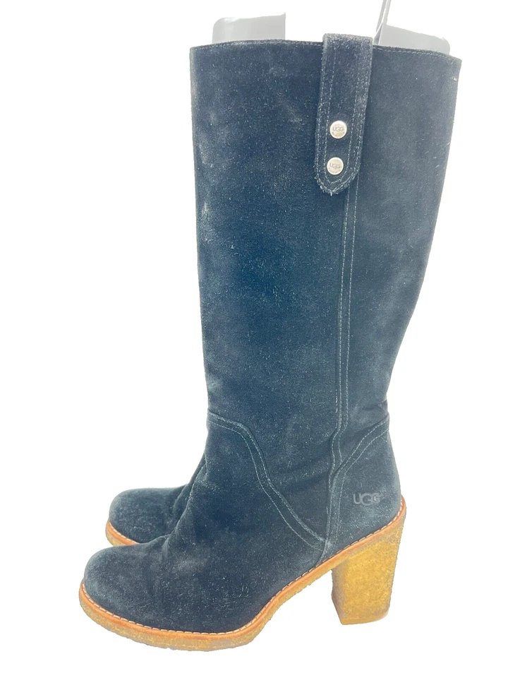 UGG Australia Josie Botas Con Tacón De Cuero Negro Para Mujeres T.39 US.8 UK.6,5 - Imagen 2 de 4