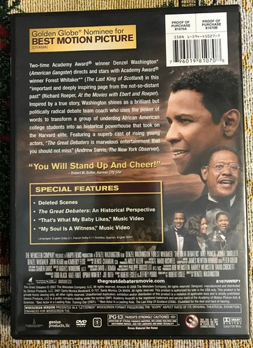 THE GREAT DEBATERS - DENZEL WASHINGTON DVD - USED - Picture 2 of 2