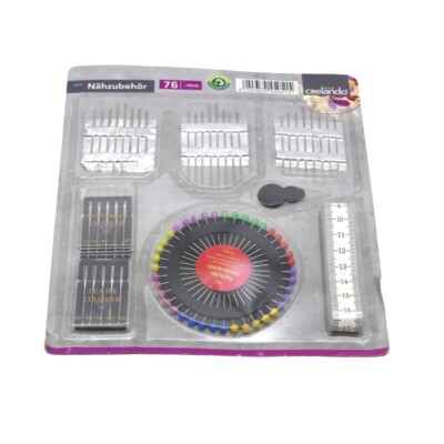 Crelando Nähmaschienzubehör 76-teilig Needle Set Knitting Nähmschinenen Perlkop