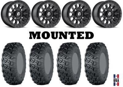 Kit 4 ITP Versa Cross Tires 28x10-14 on Fuel Vector Matte Black D579 Wheels POL
