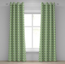 Green 2-Panels Eyelet Curtains Circles of Various Tones