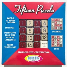 vintage Fifteen Puzzle Stainless Steel Handy Case Instruction Book 019275049003